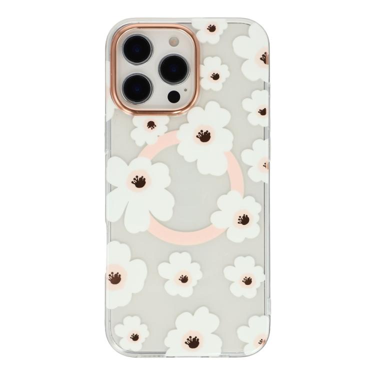 For iPhone 15 Pro Floral Pattern TPU + PC Magnetic Phone Case