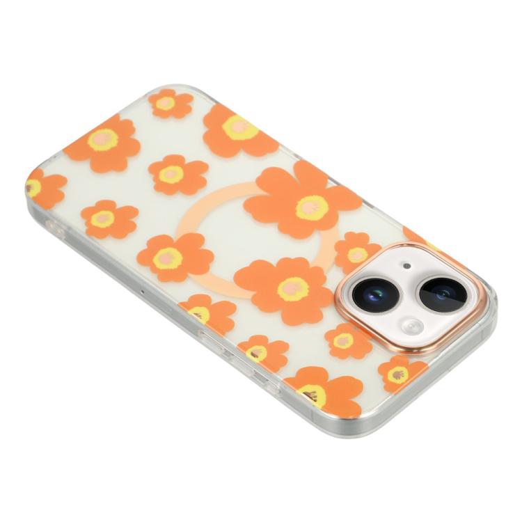 For iPhone 15 Floral Pattern TPU + PC Magnetic Phone Case
