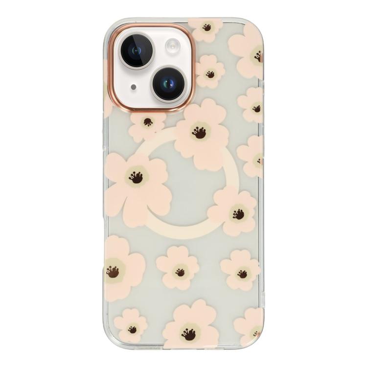 For iPhone 15 Floral Pattern TPU + PC Magnetic Phone Case
