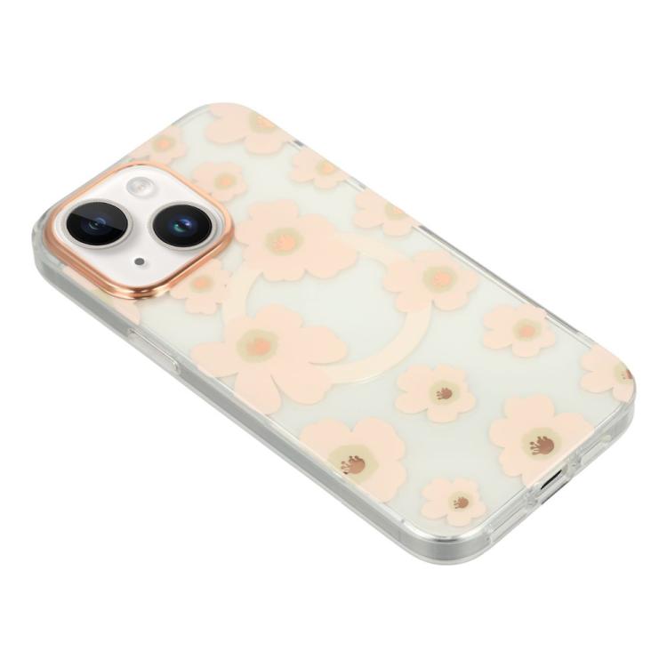 For iPhone 15 Floral Pattern TPU + PC Magnetic Phone Case
