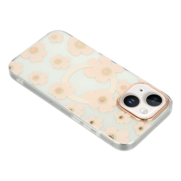 For iPhone 15 Floral Pattern TPU + PC Magnetic Phone Case