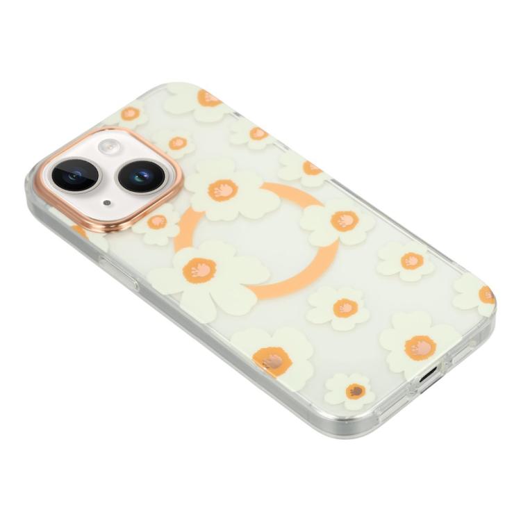 For iPhone 15 Floral Pattern TPU + PC Magnetic Phone Case