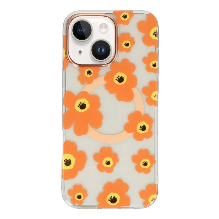 For iPhone 14 Floral Pattern TPU + PC Magnetic Phone Case