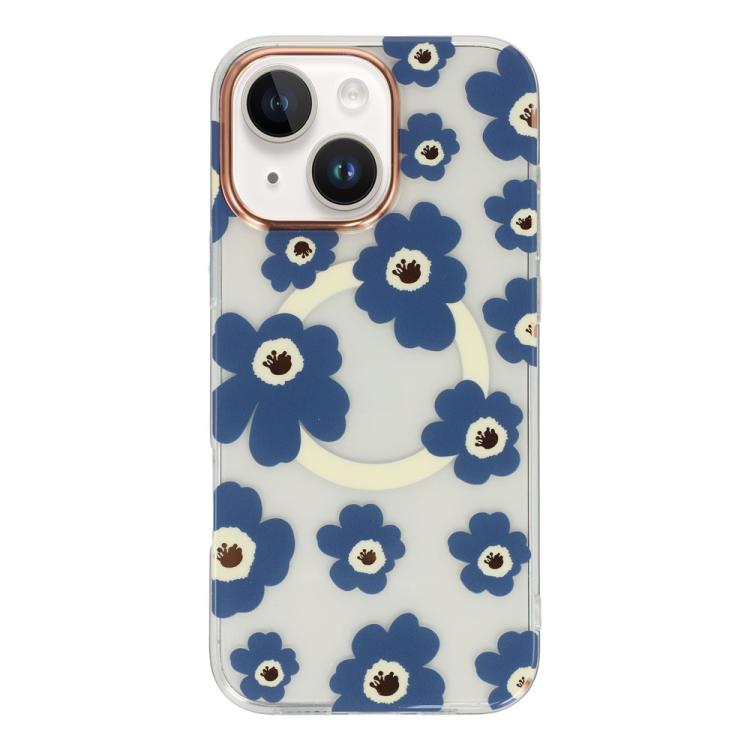 For iPhone 14 Floral Pattern TPU + PC Magnetic Phone Case