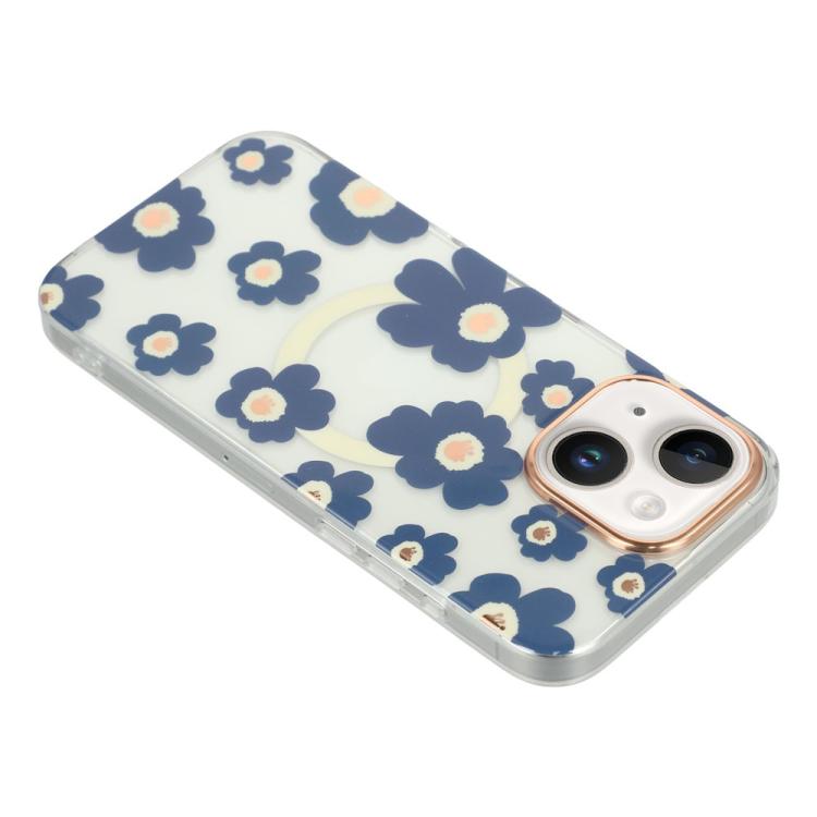 For iPhone 14 Floral Pattern TPU + PC Magnetic Phone Case