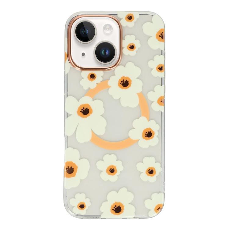 For iPhone 14 Floral Pattern TPU + PC Magnetic Phone Case
