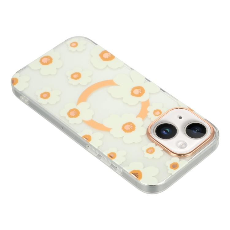 For iPhone 14 Floral Pattern TPU + PC Magnetic Phone Case
