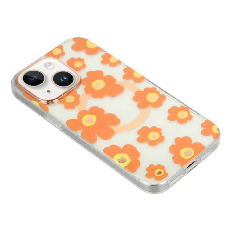 For iPhone 13 Floral Pattern TPU + PC Magnetic Phone Case