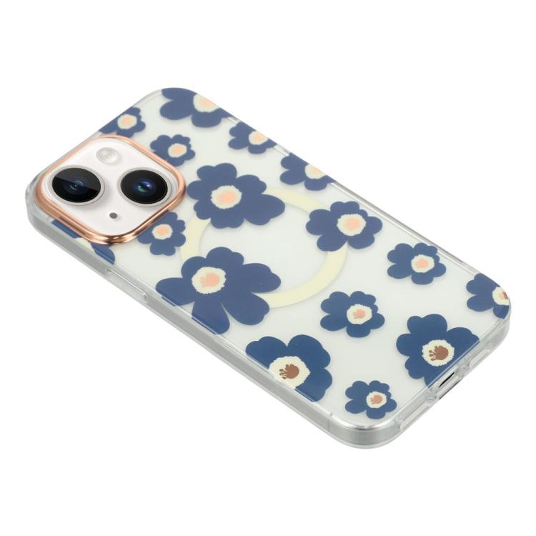 For iPhone 13 Floral Pattern TPU + PC Magnetic Phone Case