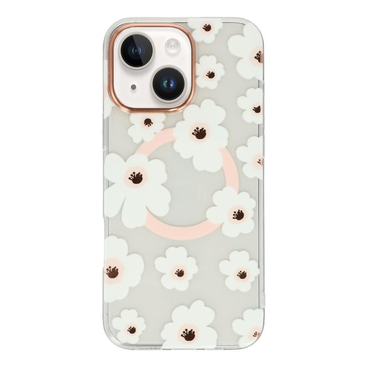 For iPhone 13 Floral Pattern TPU + PC Magnetic Phone Case