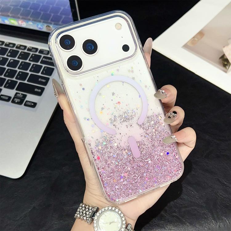 For iPhone 17 Pro Max Clear Glitter TPU Magnetic Phone Case