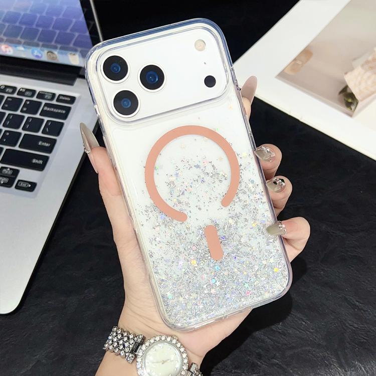For iPhone 17 Pro Max Clear Glitter TPU Magnetic Phone Case
