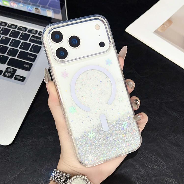 For iPhone 17 Pro Clear Glitter TPU Magnetic Phone Case
