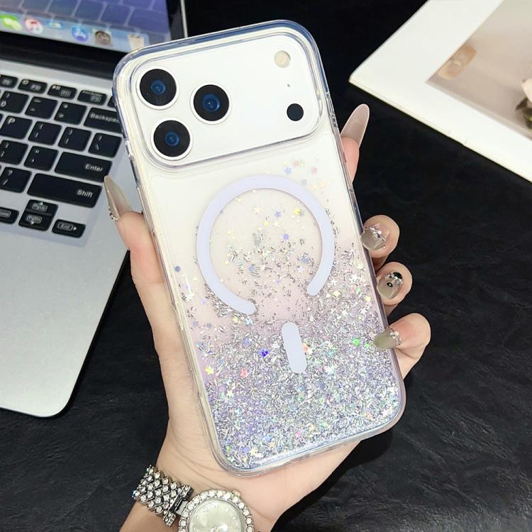 For iPhone 17 Pro Clear Glitter TPU Magnetic Phone Case