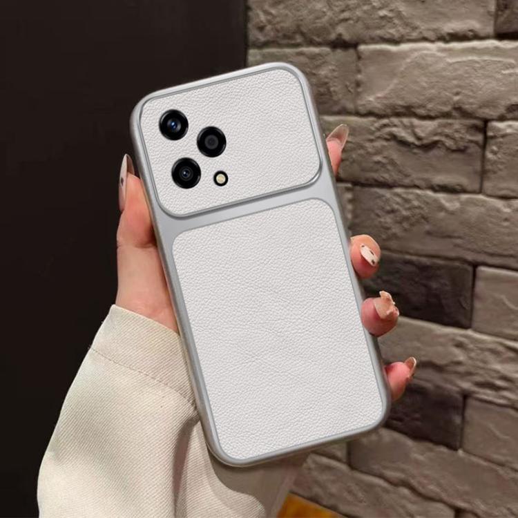 For Honor 200 Lite Global Large Window Leather Textured Coated TPU Phone Case - White