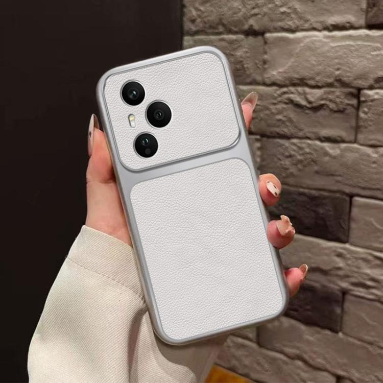 For Honor 400 Pro Global 160.8mm Large Window Leather Textured Coated TPU Phone Case - White