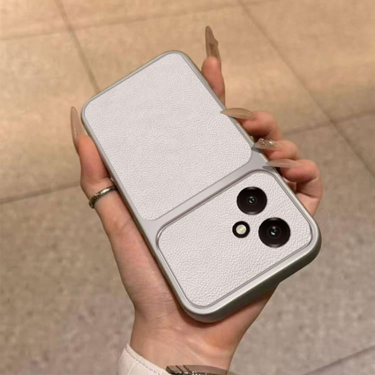 For Honor 400 Global 156.5mm Large Window Leather Textured Coated TPU Phone Case - White