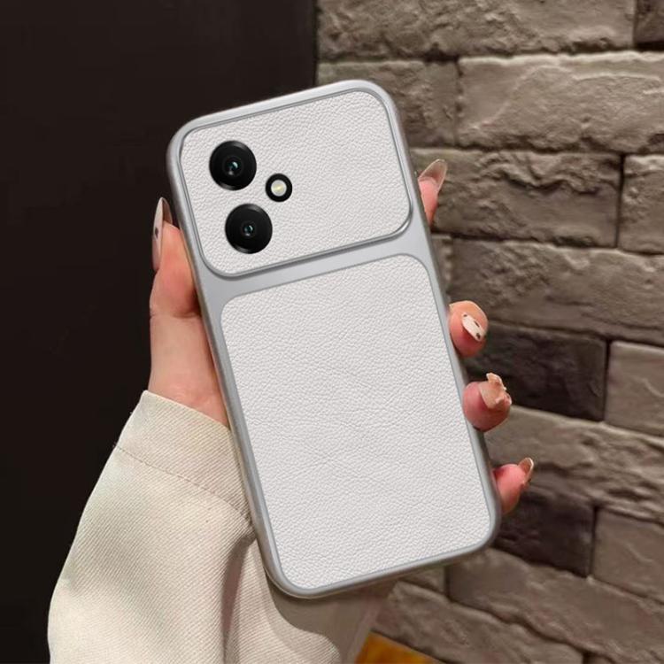 For Honor 400 Global 156.5mm Large Window Leather Textured Coated TPU Phone Case - White
