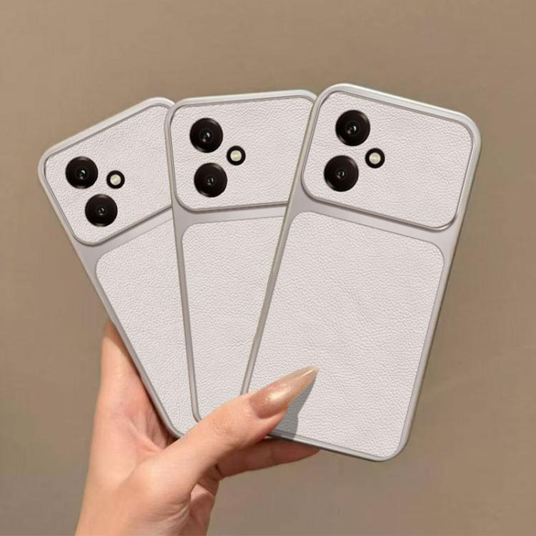 For Honor 400 Global 156.5mm Large Window Leather Textured Coated TPU Phone Case - White