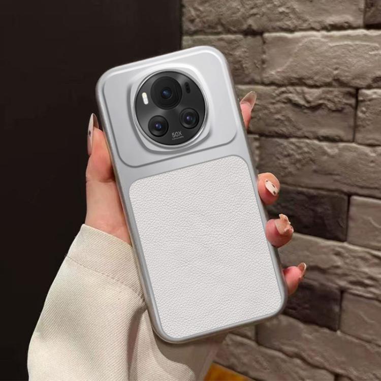 For Honor Magic6 Large Window Leather Textured Coated TPU Phone Case - White