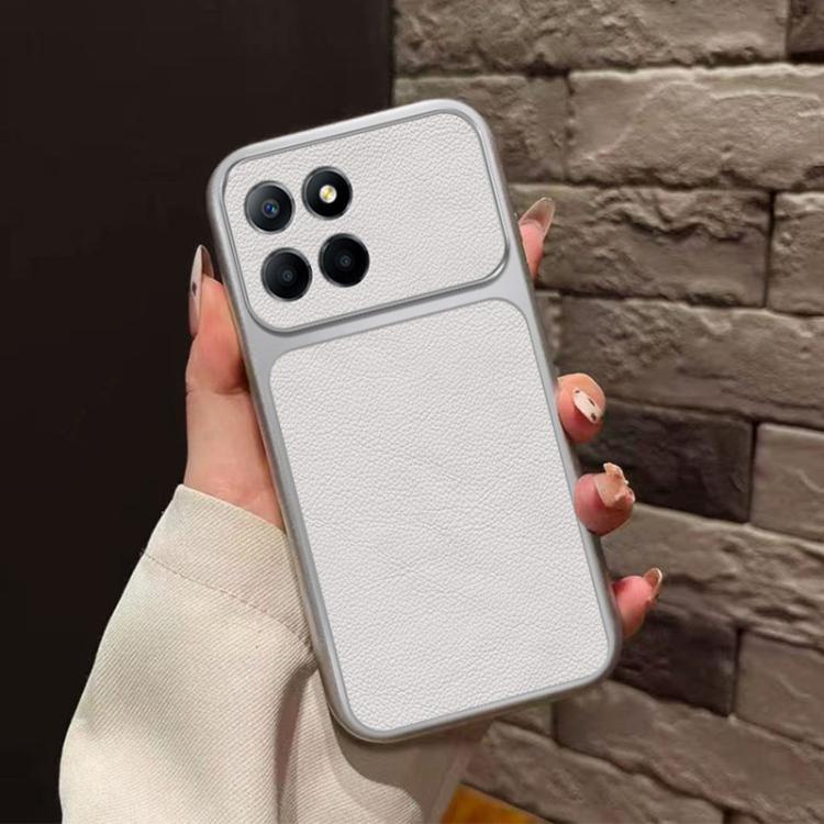 For Honor X8b Large Window Leather Textured Coated TPU Phone Case - White