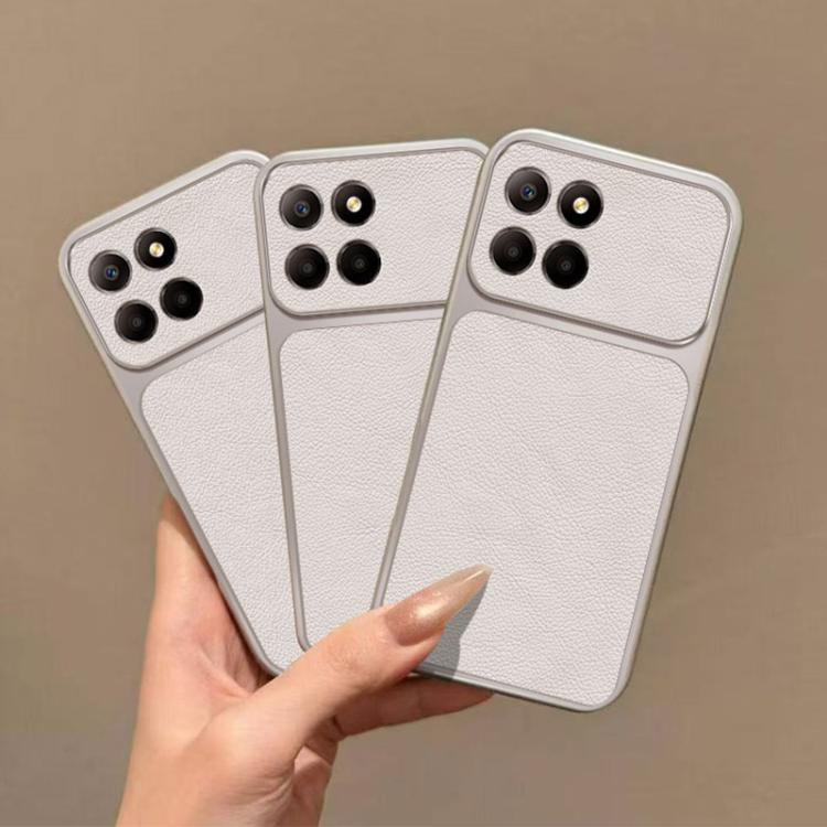 For Honor X8c 4G Large Window Leather Textured Coated TPU Phone Case - White