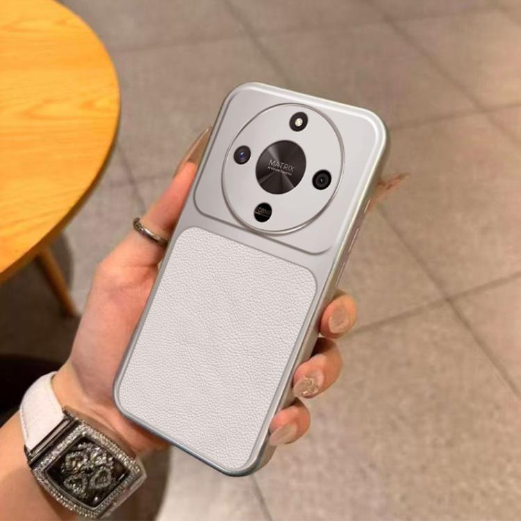 For Honor X50 Large Window Leather Textured Coated TPU Phone Case - White