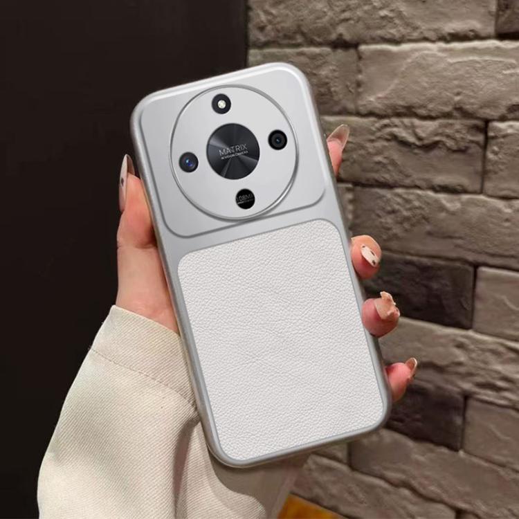 For Honor X50 Large Window Leather Textured Coated TPU Phone Case - White