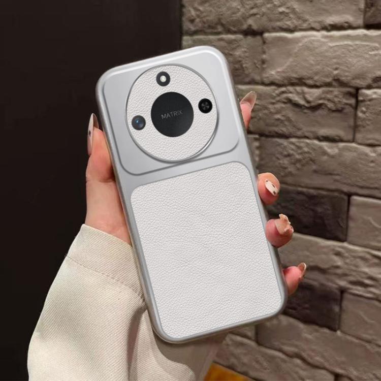 For Honor X60 Large Window Leather Textured Coated TPU Phone Case - White
