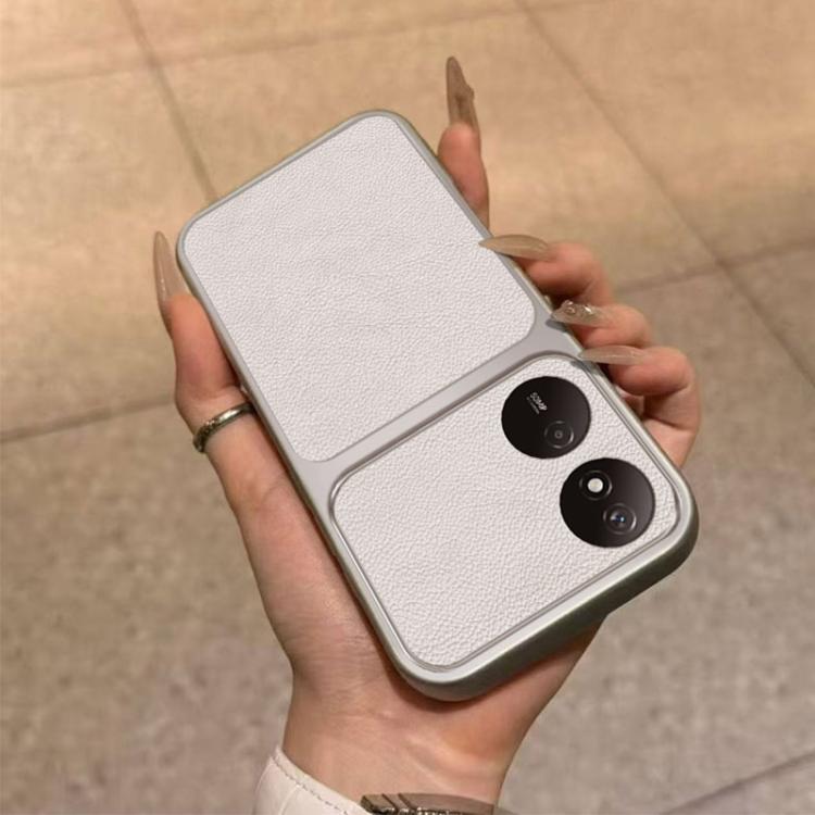 For Honor Play 50 Plus Large Window Leather Textured Coated TPU Phone Case - White