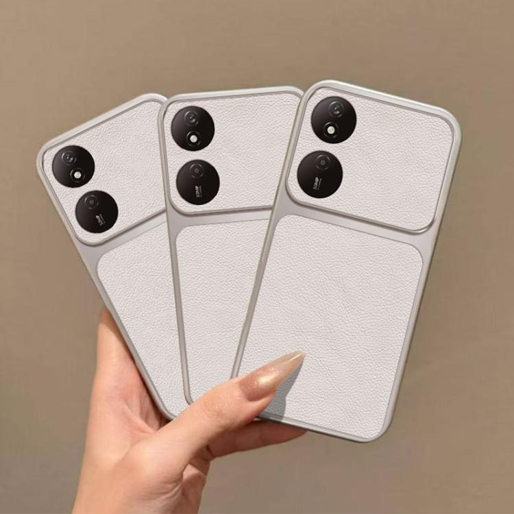 For Honor Play 50 Plus Large Window Leather Textured Coated TPU Phone Case - White