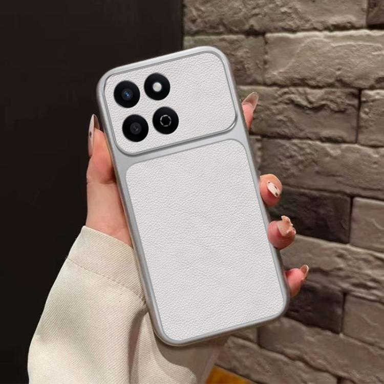 For Honor Play 60 Plus Large Window Leather Textured Coated TPU Phone Case - White