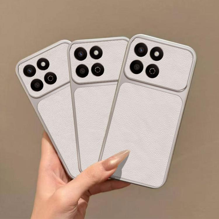 For Honor Play 60 Plus Large Window Leather Textured Coated TPU Phone Case - White