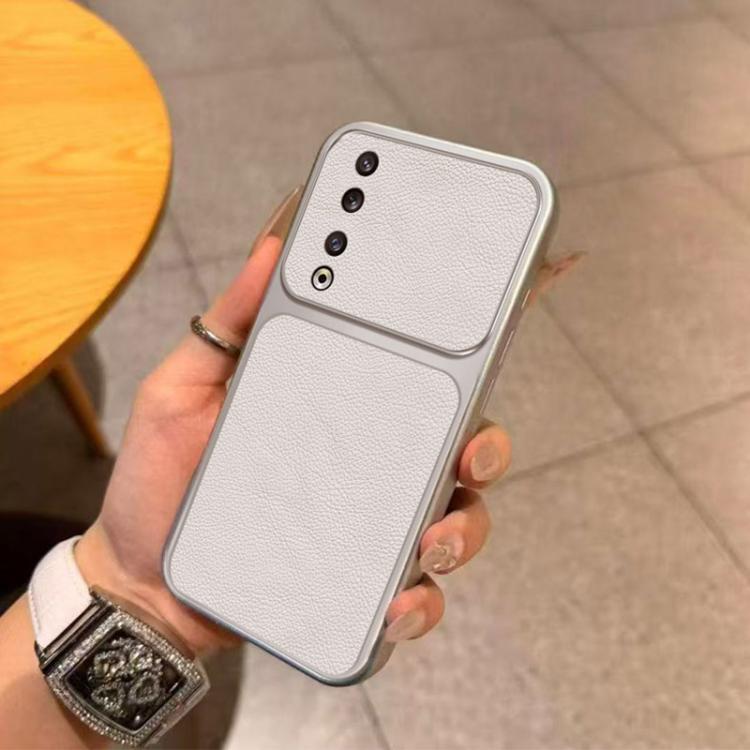 For Honor 90 Pro Large Window Leather Textured Coated TPU Phone Case - White