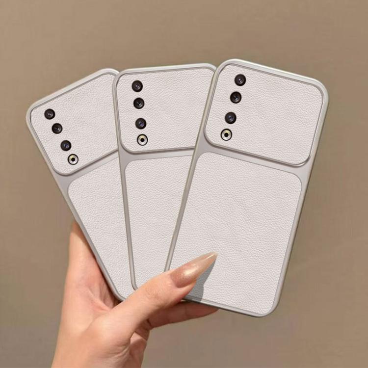 For Honor 90 Pro Large Window Leather Textured Coated TPU Phone Case - White