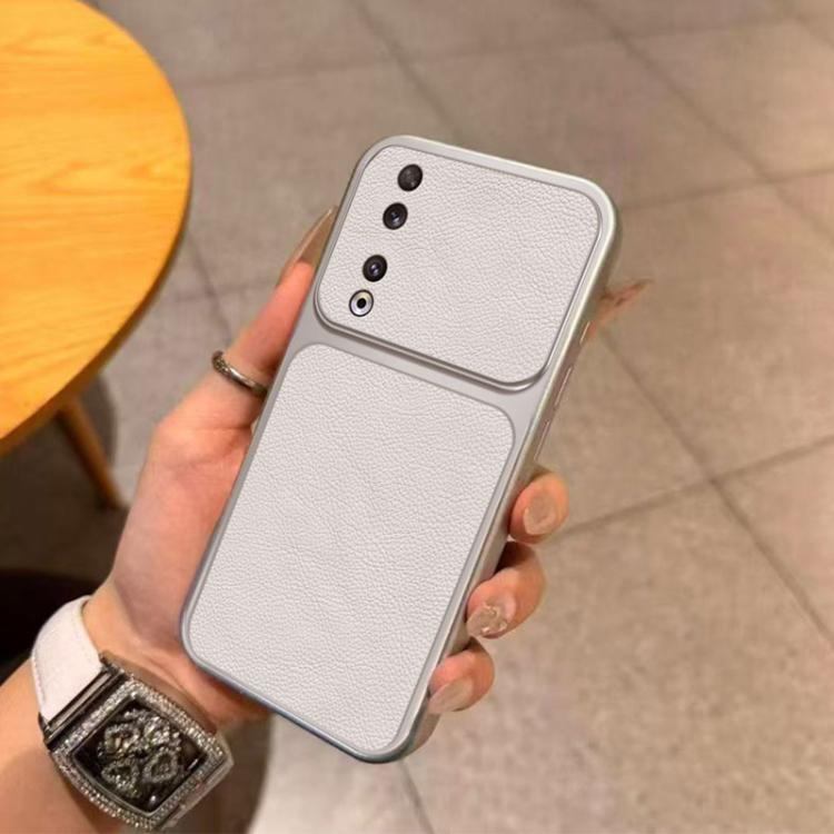 For Honor 90 Large Window Leather Textured Coated TPU Phone Case - White