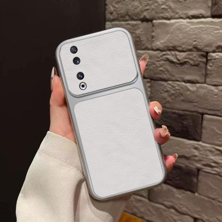 For Honor 90 Large Window Leather Textured Coated TPU Phone Case - White
