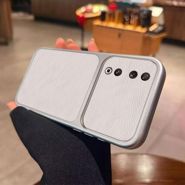 For Honor 90 Large Window Leather Textured Coated TPU Phone Case - White