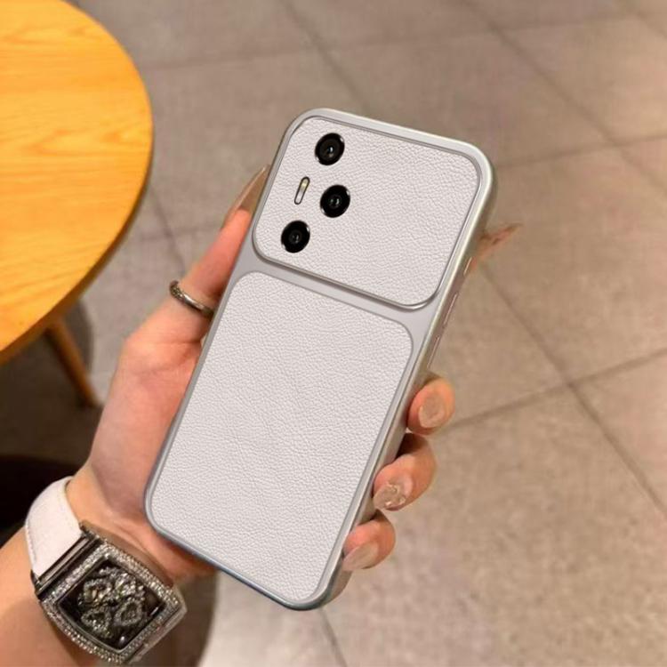 For Honor 300 Pro Large Window Leather Textured Coated TPU Phone Case - White