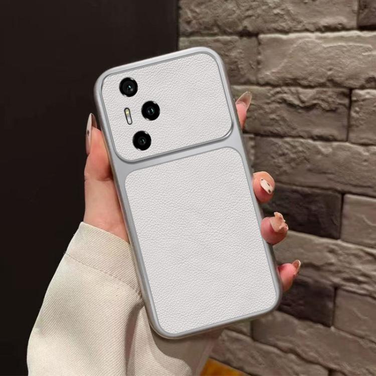 For Honor 300 Pro Large Window Leather Textured Coated TPU Phone Case - White