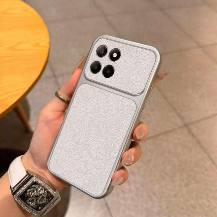 For Honor X6a Large Window Leather Textured Coated TPU Phone Case - White