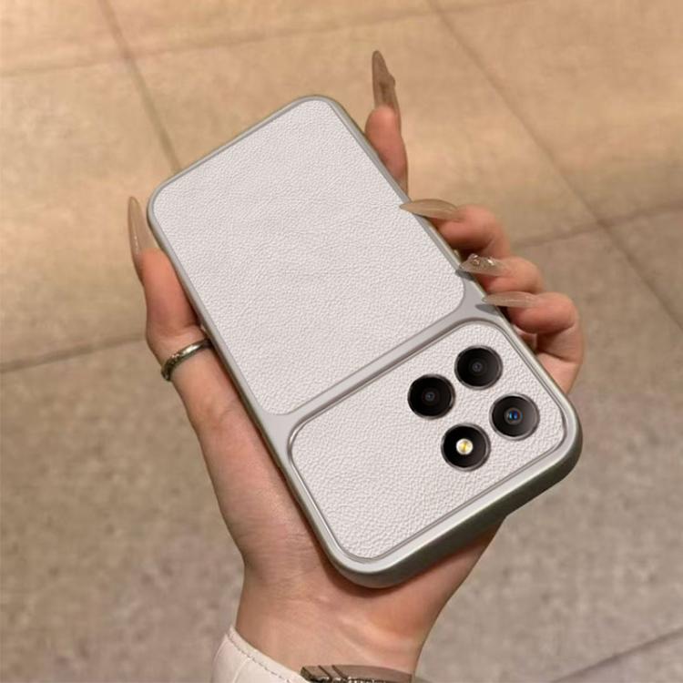 For Honor X6a Large Window Leather Textured Coated TPU Phone Case - White