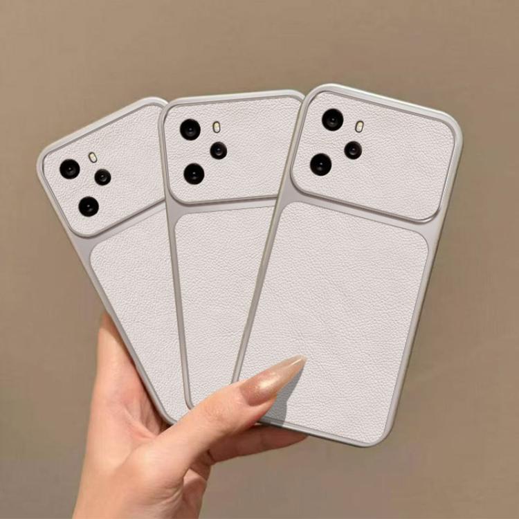For Honor 100 Pro Large Window Leather Textured Coated TPU Phone Case - White