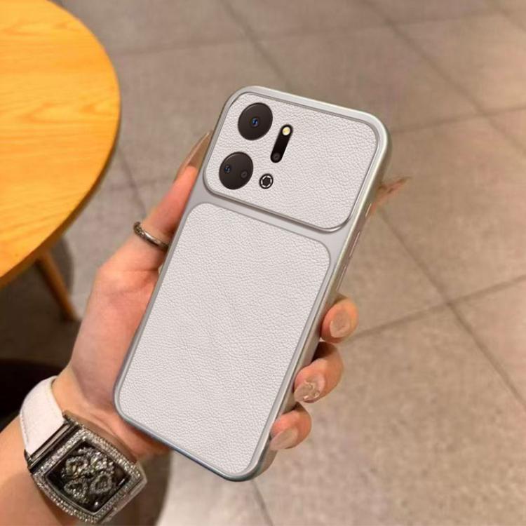 For Honor X7a Large Window Leather Textured Coated TPU Phone Case - White