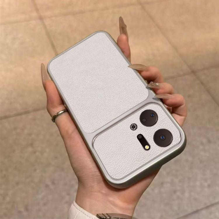 For Honor X7a Large Window Leather Textured Coated TPU Phone Case - White