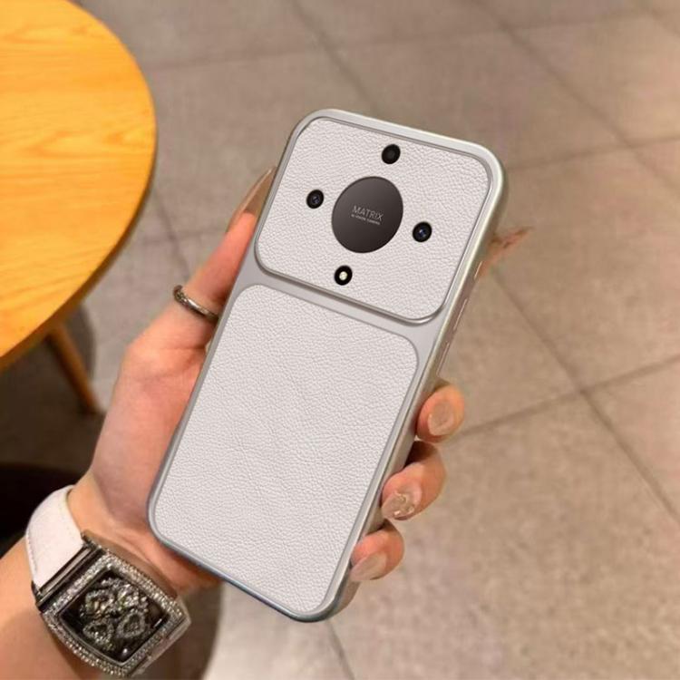 For Honor X9a Large Window Leather Textured Coated TPU Phone Case - White