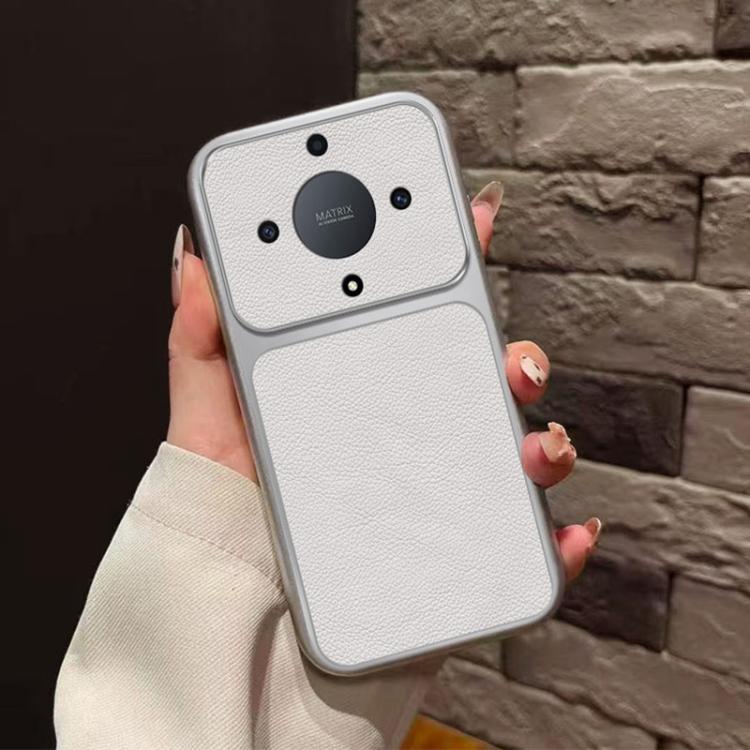 For Honor X9a Large Window Leather Textured Coated TPU Phone Case - White
