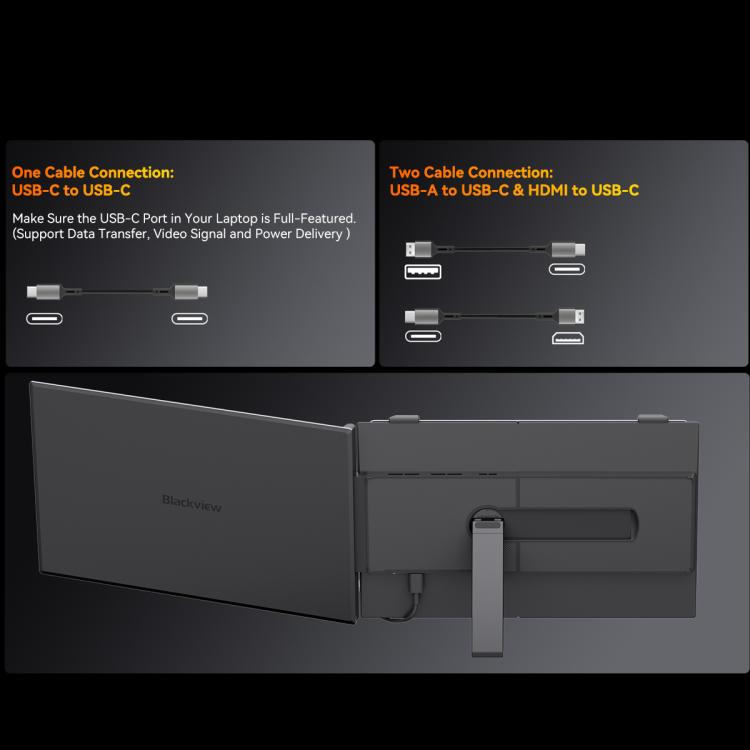 [HK Warehouse] Blackview SCM6 14 inch Portable Laptop Ultra-thin LCD Monitor Screen Extender with Stand - Grey