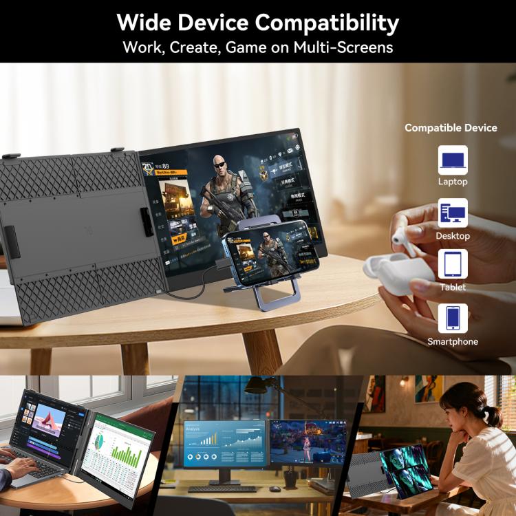 [HK Warehouse] Blackview SCM6 14 inch Portable Laptop Ultra-thin LCD Monitor Screen Extender with Stand - Grey