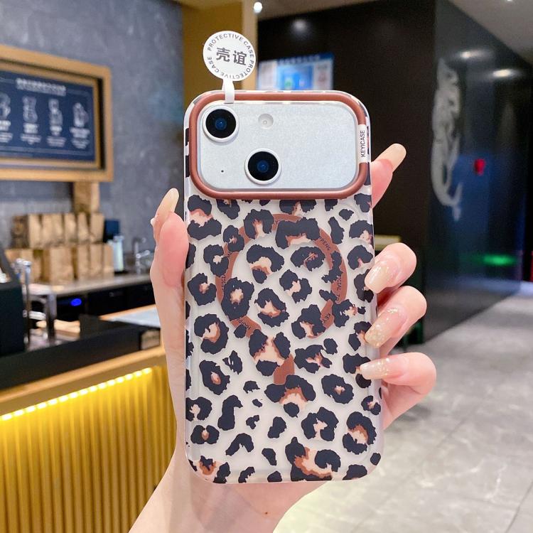 For iPhone 15 Leopard Print Design PC + TPU Magnetic Phone Case